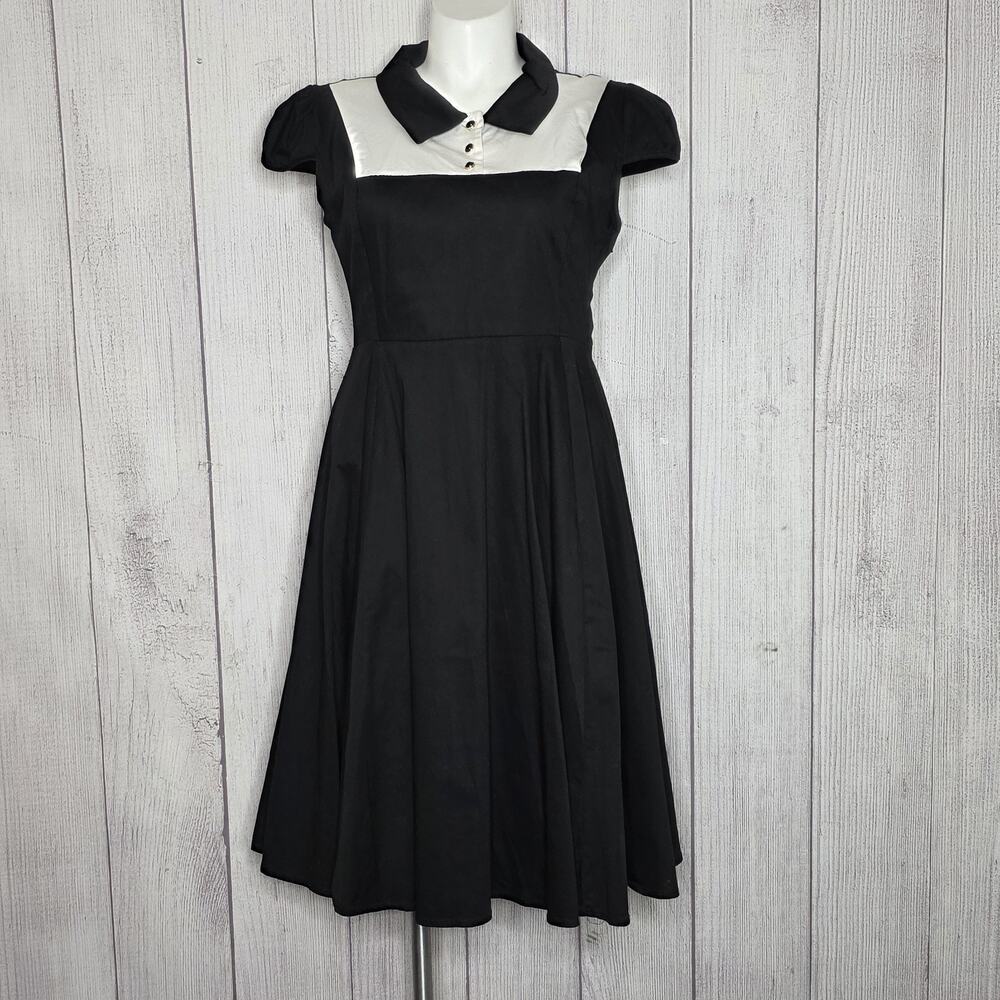 H&R London Black & White Tuxedo Swing Dress - Rockabilly, Goth, Pin-up - sz 16